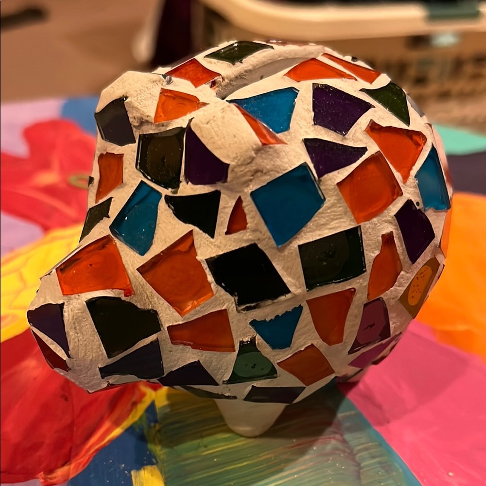 Mosaic Piggy Bank with Multicolor Tiles